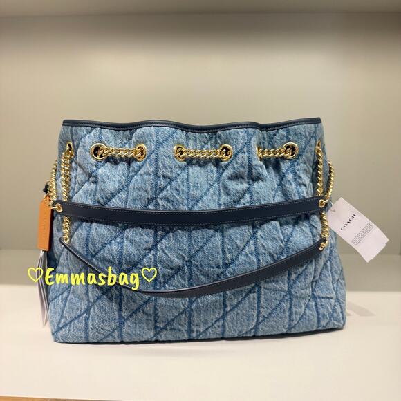 Coach Evelyn Shoulder Bag In Regenerative Cotton With Quilting CDC02 Indigo - Picture 3 of 7